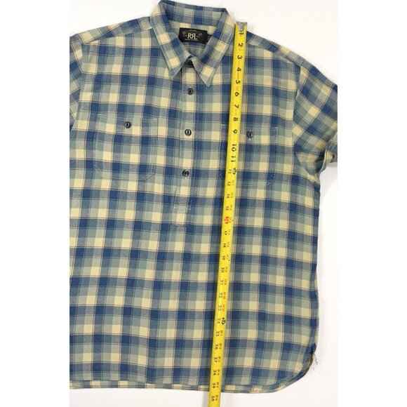 RRL Double RL Ralph Lauren Mens Popover Shirt Sz Large Blue Plaid Long Sleeve - Picture 7 of 12
